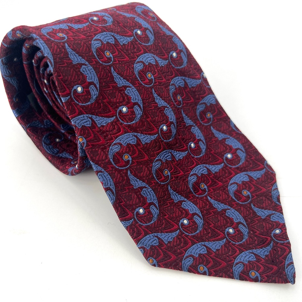 Robert Talbott Seven Fold Tie Burgundy‎ Blue Feather Luxury Elegant